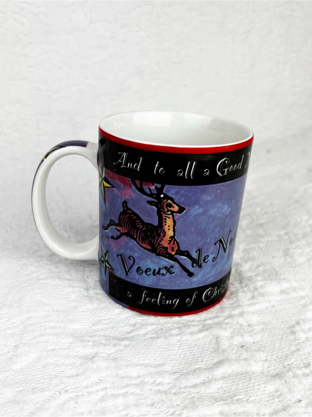 RARE Starbucks Christmas Mug 1990s by Deborah Reinhart Reindeer in Starry Sky